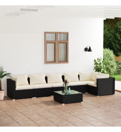 Salon de jardin 7 pcs avec coussins Résine tressée Noir