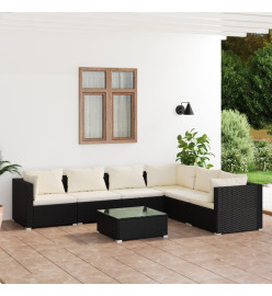 Salon de jardin 7 pcs avec coussins Résine tressée Noir