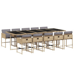Ensemble à manger de jardin et coussins 11 pcs mélange beige