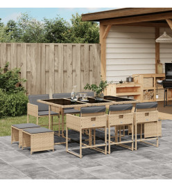 Ensemble à manger de jardin et coussins 11 pcs mélange beige