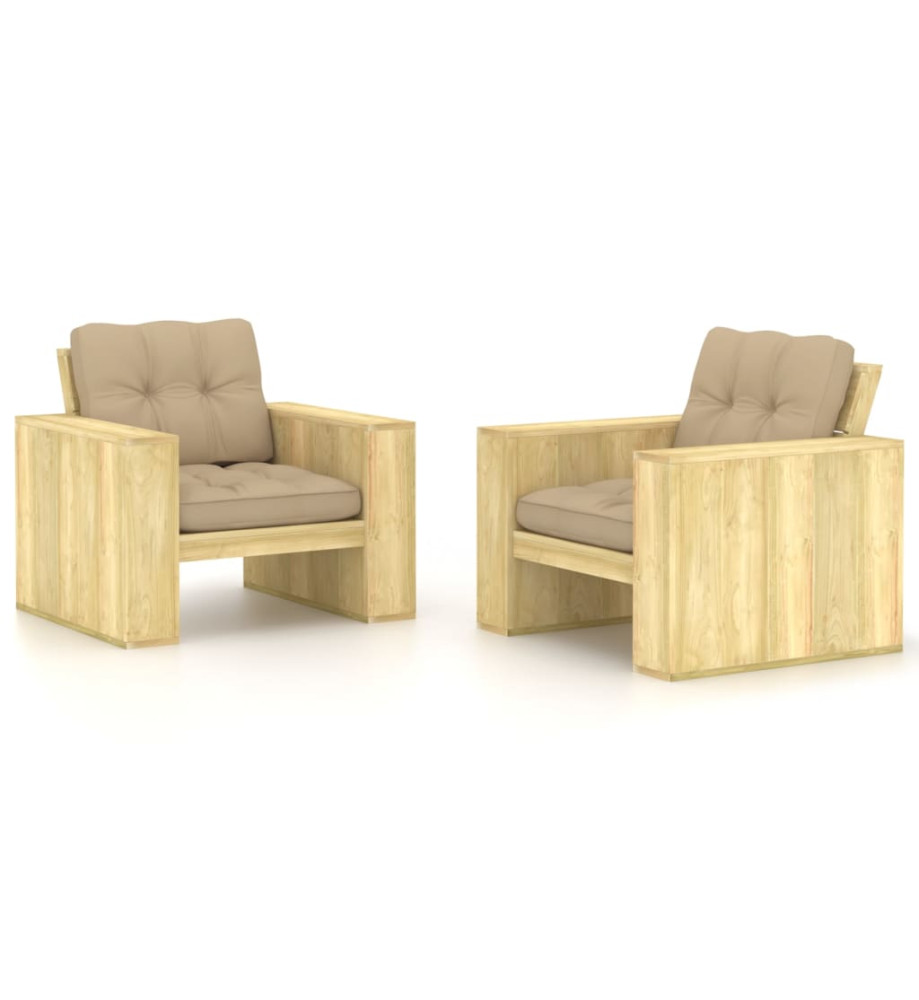 Chaises de jardin 2 pcs avec coussins beige Pin imprégné Chaises de jardin 2 pcs avec coussins beige Pin imprégné