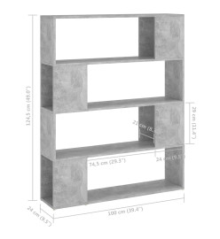 Bibliothèque/Séparateur de pièce Gris béton 100x24x124 cm