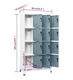 Armoire à casiers Gris clair et gris foncé 90x45x180 cm Acier