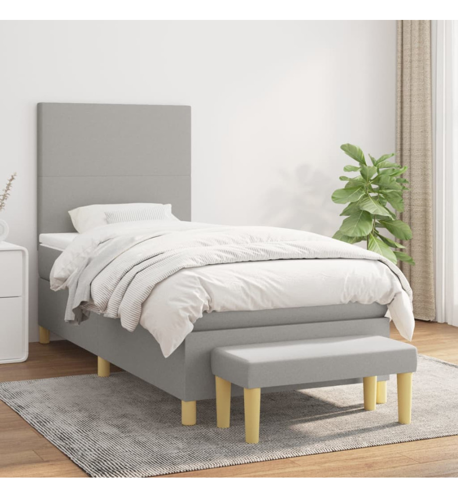 Lit à sommier tapissier avec matelas Gris clair 100x200cm Tissu