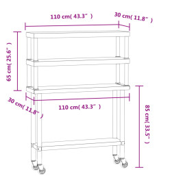 Table de travail de cuisine avec étagère 110x30x150 cm inox