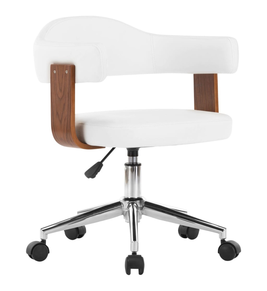 Chaise pivotante de bureau Blanc Bois courbé et similicuir