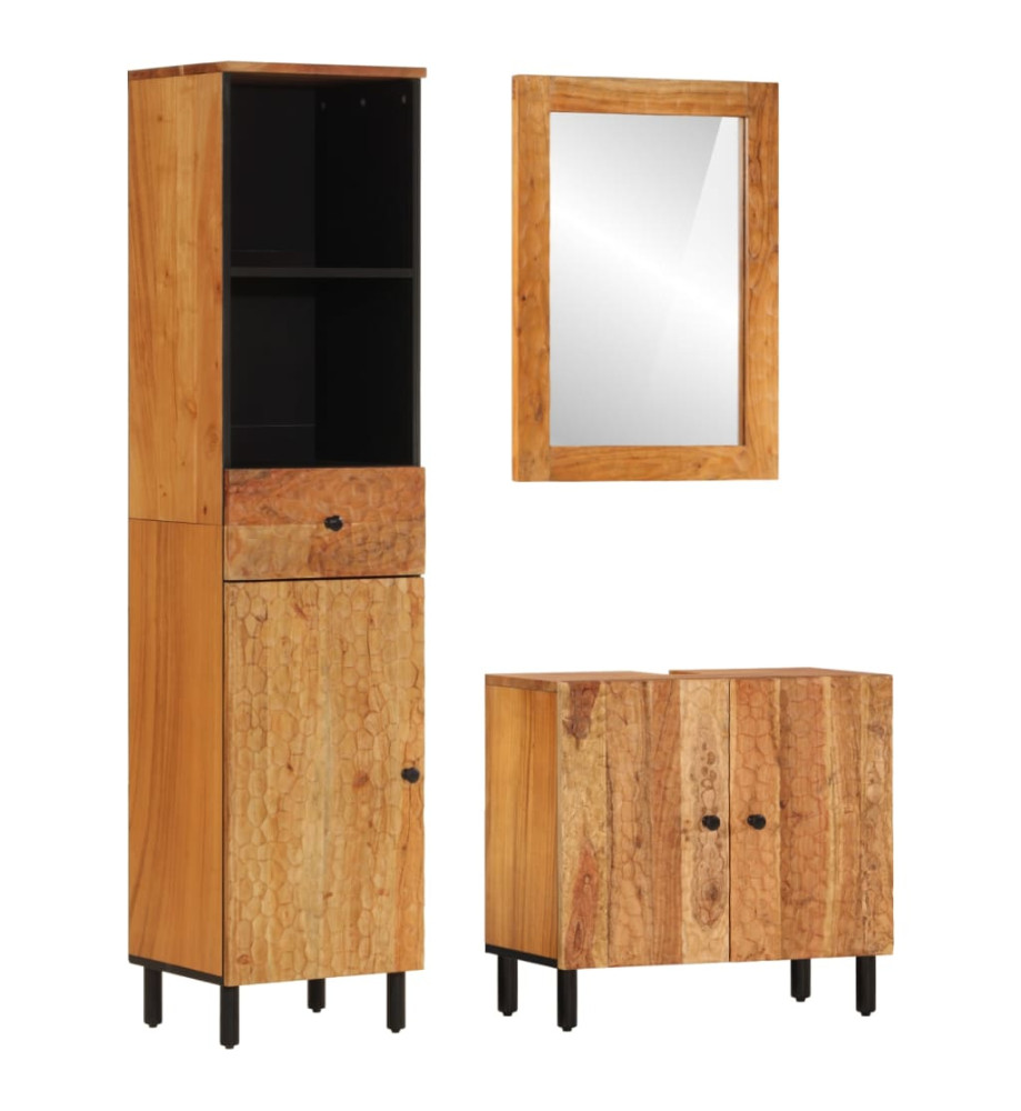 Ensemble d'armoires de salle de bain 3 pcs bois massif d'acacia