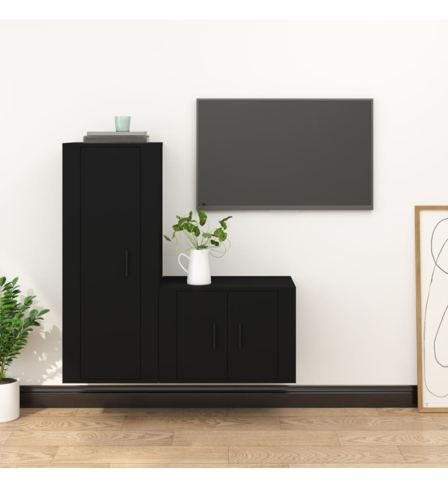 Ensemble de meubles TV 2 pcs noir bois d'ingénierie