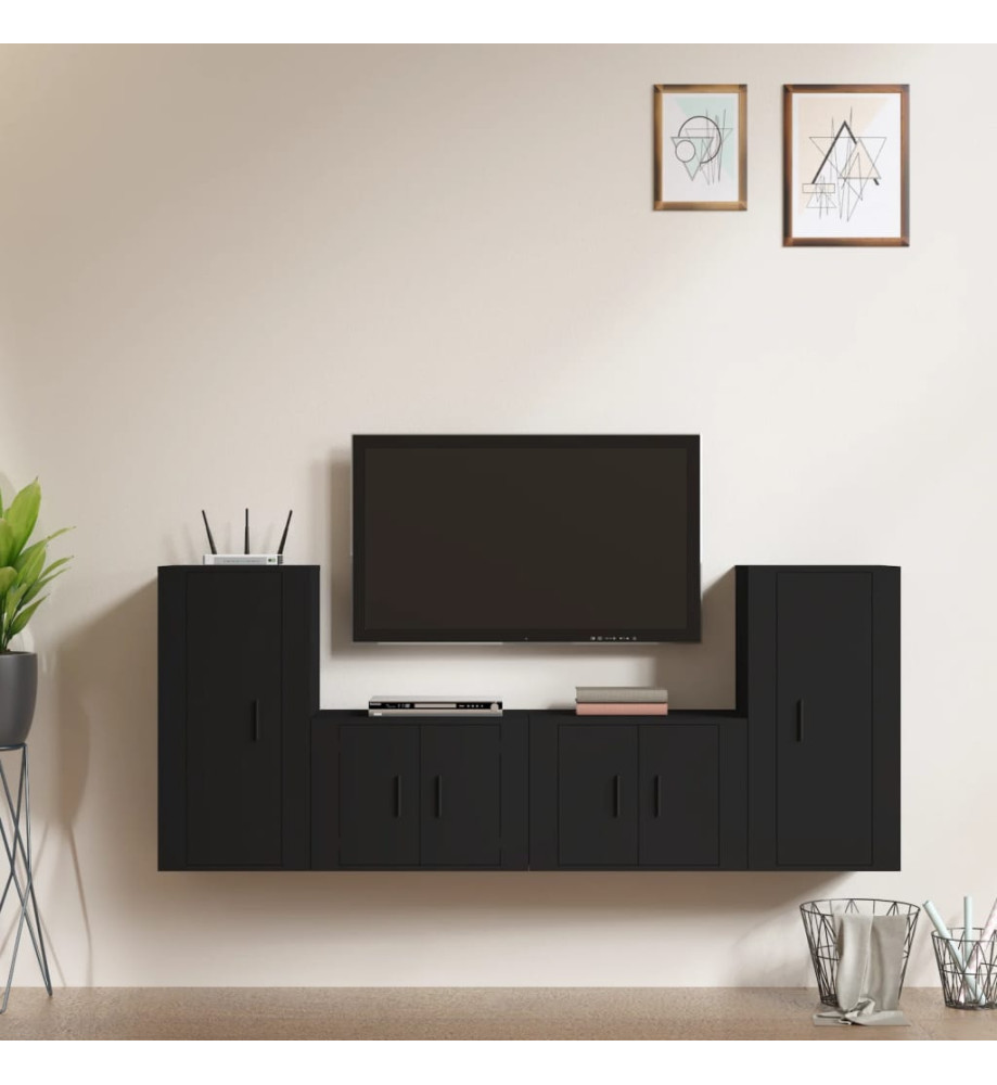 Ensemble de meubles TV 4 pcs Noir Bois d'ingénierie