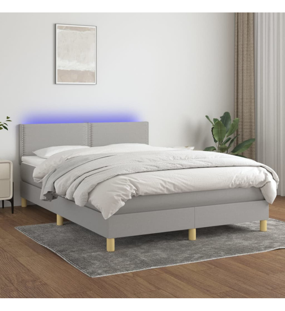 Sommier tapissier et matelas et LED Gris clair 140x190 cm Tissu