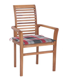 Chaises à dîner 2 pcs avec coussins à carreaux rouge Teck