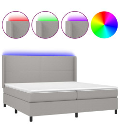 Sommier tapissier matelas et LED Gris clair 200x200 cm Tissu