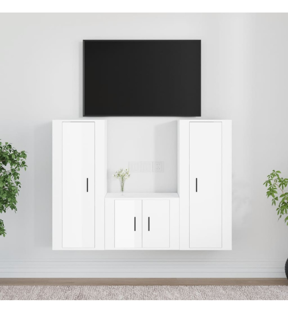 Ensemble de meubles TV 3 pcs Blanc brillant Bois d'ingénierie