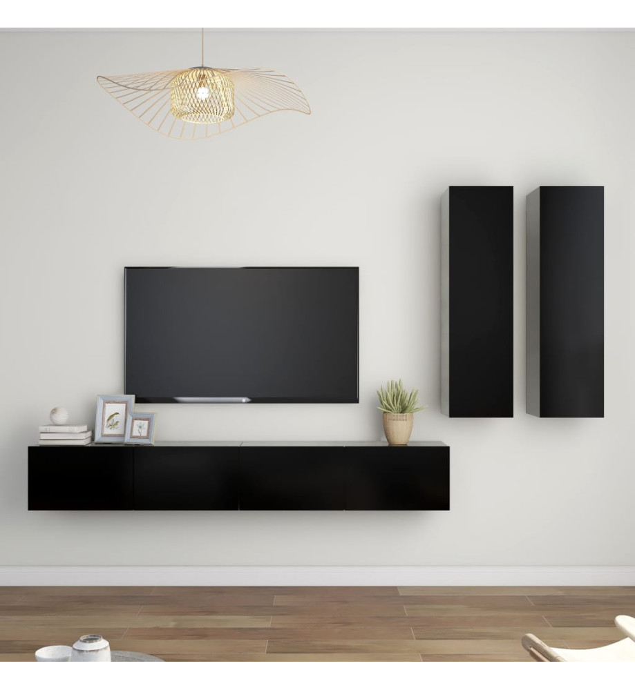 Ensemble de meubles TV 4 pcs Noir Aggloméré