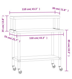 Table de travail de cuisine avec étagère 110x55x120 cm inox