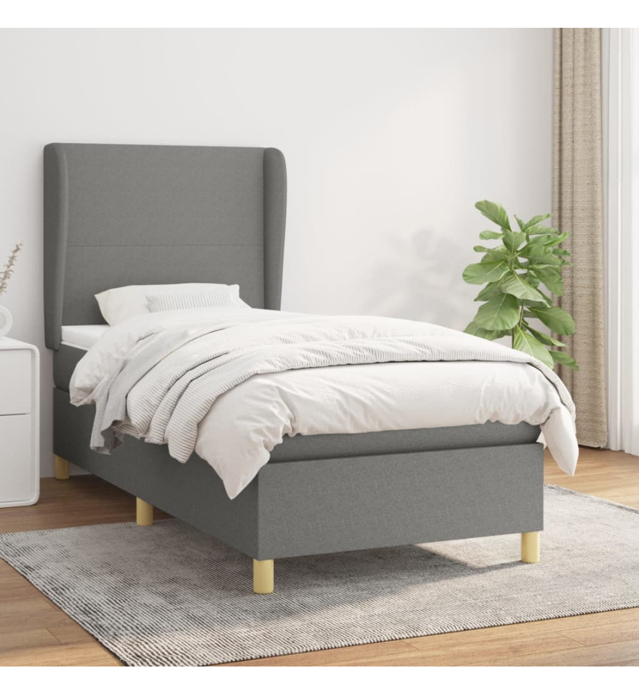 Lit à sommier tapissier avec matelas Gris foncé 100x200cm Tissu