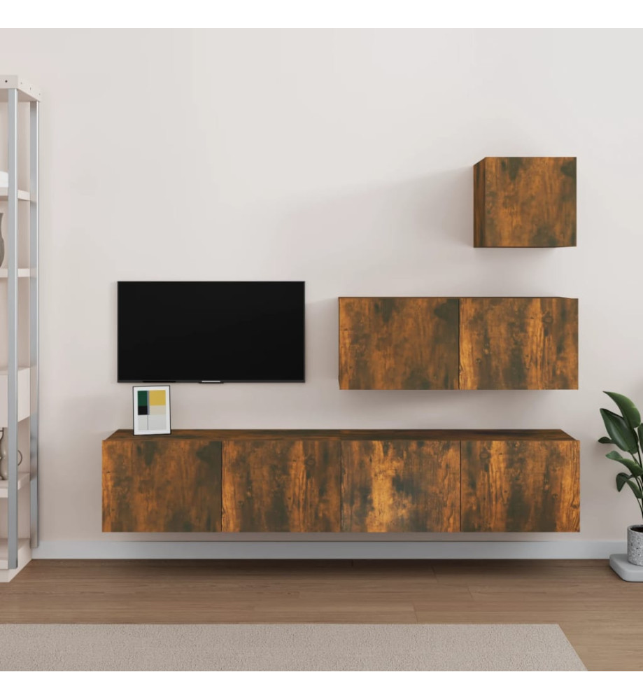 Ensemble de meubles TV 4 pcs Chêne fumé Bois d'ingénierie