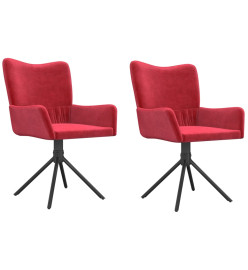 Chaises pivotantes salle à manger 2 pcs Rouge bordeaux Velours