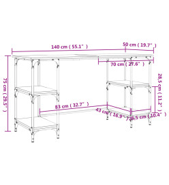 Bureau chêne fumé 140x50x75 cm métal et bois d'ingénierie