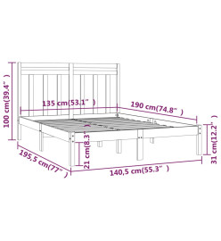 Cadre de lit Noir Bois massif 135x190 cm Double