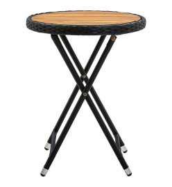 Table à thé Noir 60 cm Résine tressée et bois d'acacia solide