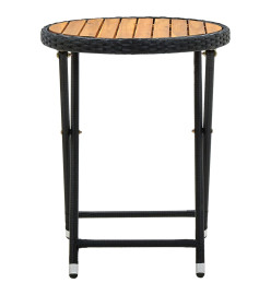 Table à thé Noir 60 cm Résine tressée et bois d'acacia solide