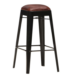 Tabourets de bar lot de 4 noir cuir véritable