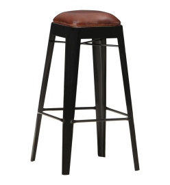 Tabourets de bar lot de 4 noir cuir véritable