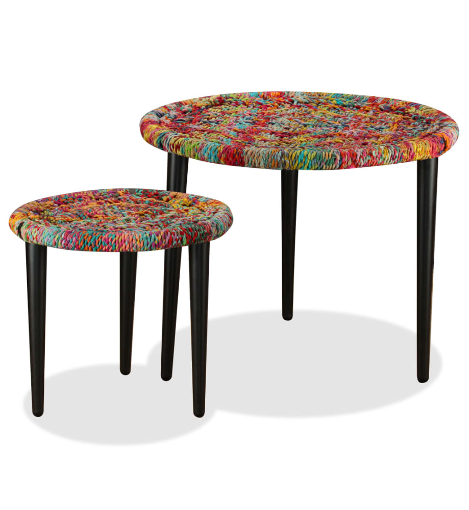 Table basse 2 pcs Détails tissés chindi Multicolore