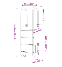 Échelle de piscine 54x38x184,5 cm acier inoxydable 304