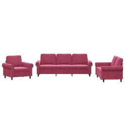 Ensemble de canapés 3 pcs avec coussins Rouge bordeaux Velours