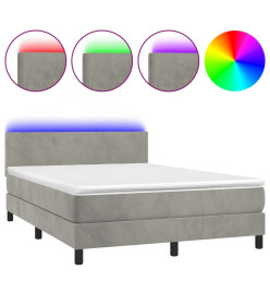 Sommier tapissier matelas et LED Gris clair 140x200 cm Velours