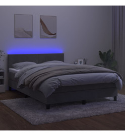 Sommier tapissier matelas et LED Gris clair 140x200 cm Velours