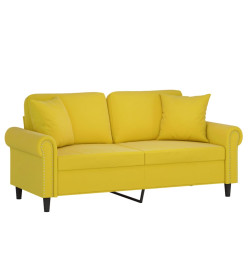 Canapé 2 places avec oreillers décoratifs jaune 140 cm velours