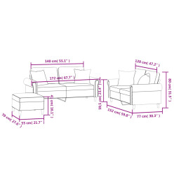 Ensemble de canapés 3 pcs avec coussins jaune velours