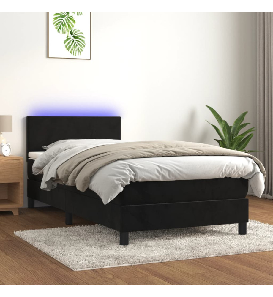 Sommier tapissier avec matelas et LED Noir 80x200cm Velours