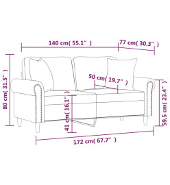 Canapé 2 places avec oreillers bordeaux 140 cm velours