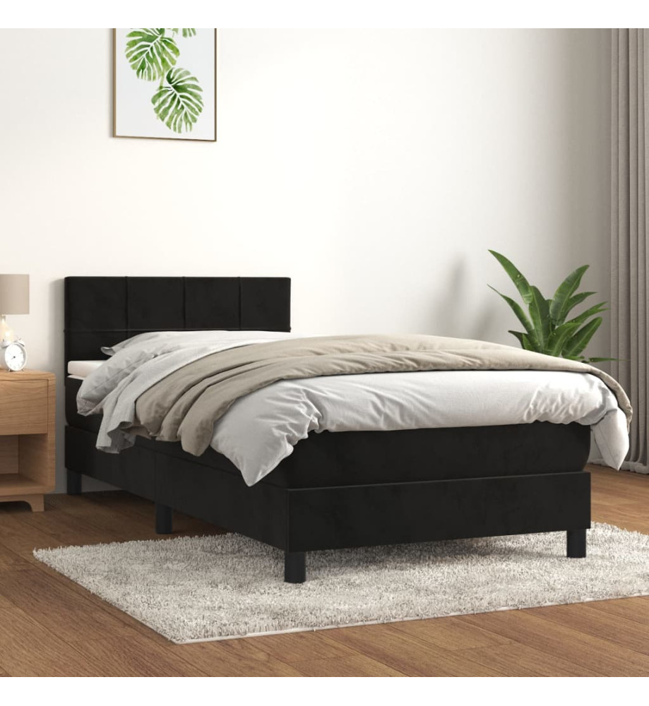 Lit à sommier tapissier et matelas Noir 80x200 cm Velours