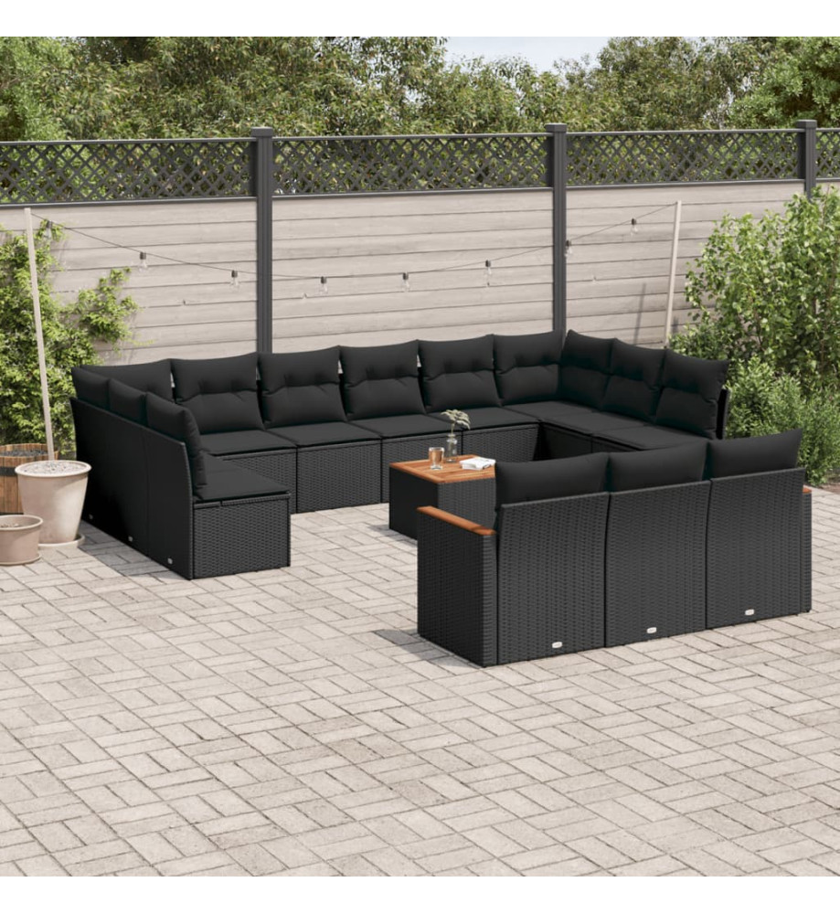 Salon de jardin avec coussins 14 pcs noir résine tressée Salon de jardin avec coussins 14 pcs noir résine tressée