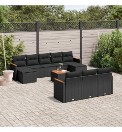 Salon de jardin 11 pcs avec coussins noir résine tressée