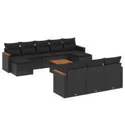 Salon de jardin 11 pcs avec coussins noir résine tressée
