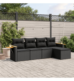 Salon de jardin 5 pcs avec coussins noir résine tressée