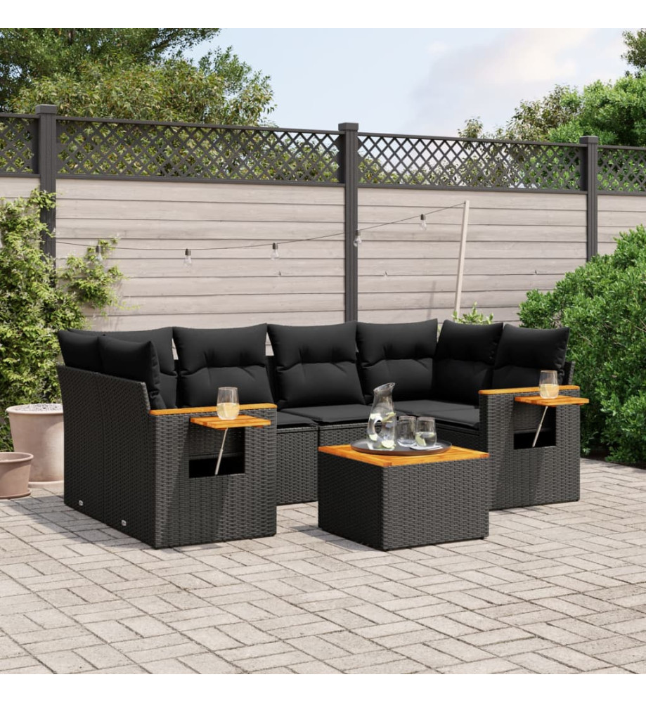 Salon de jardin 7 pcs avec coussins noir résine tressée Salon de jardin 7 pcs avec coussins noir résine tressée