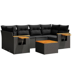 Salon de jardin 7 pcs avec coussins noir résine tressée