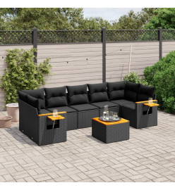 Salon de jardin 8 pcs avec coussins noir résine tressée