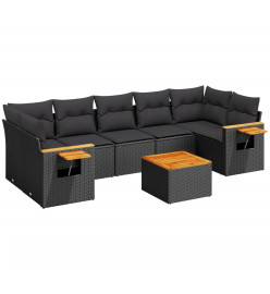 Salon de jardin 8 pcs avec coussins noir résine tressée