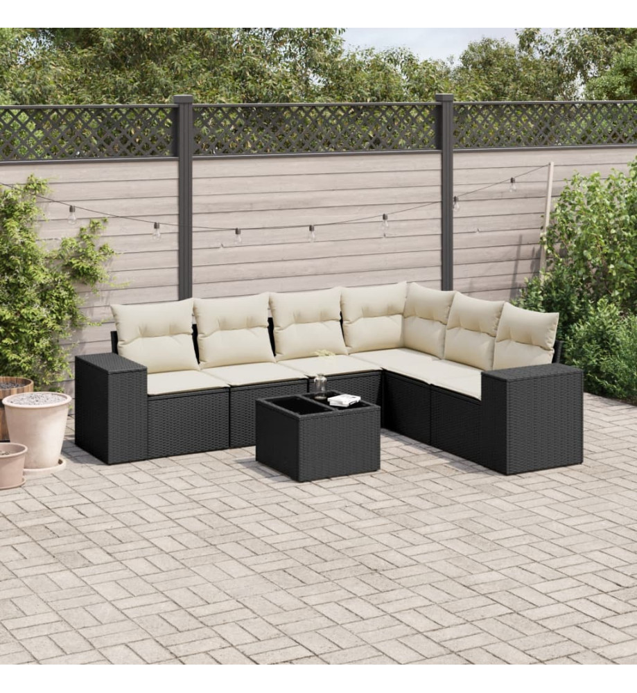 Salon de jardin 7 pcs avec coussins noir résine tressée Salon de jardin 7 pcs avec coussins noir résine tressée