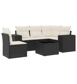 Salon de jardin 6 pcs avec coussins noir résine tressée