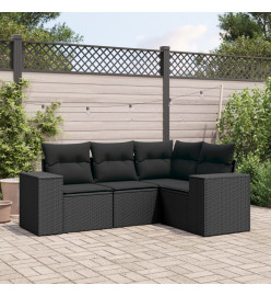 Salon de jardin 4 pcs avec coussins noir résine tressée