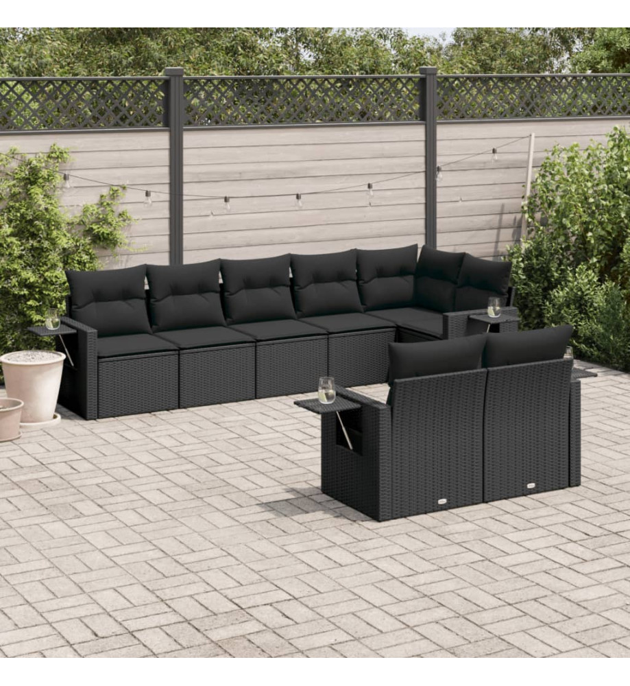 Salon de jardin 8 pcs avec coussins noir résine tressée Salon de jardin 8 pcs avec coussins noir résine tressée